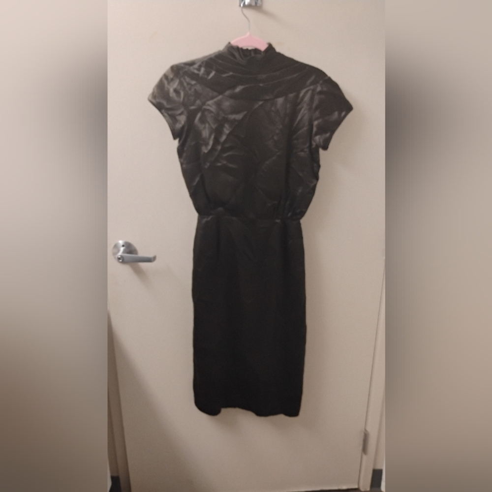 Vintage Rare 1940s 1950s Lillie Rubin Silk Mock Neck Short Sleeve Wiggle Dress